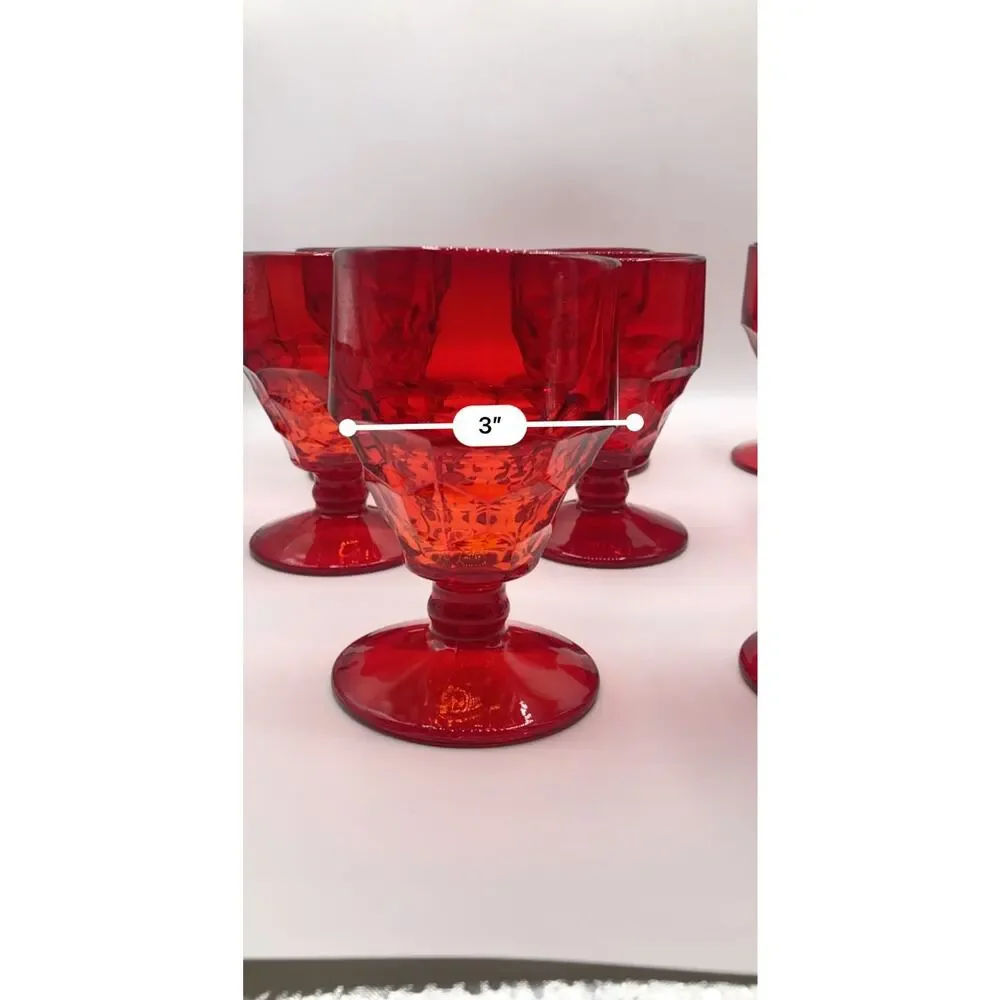 8 Vtg Ruby Red Octagonal Glass Goblets MCM Diamond Geometric Glasses 5